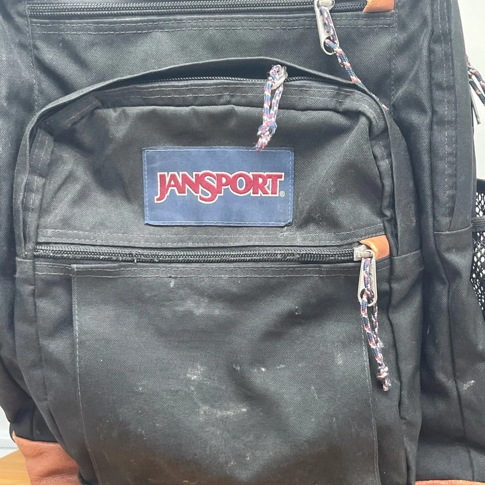 Vintage JANSPORT Leather Bottom Backpack Multipocket -‎ Black.